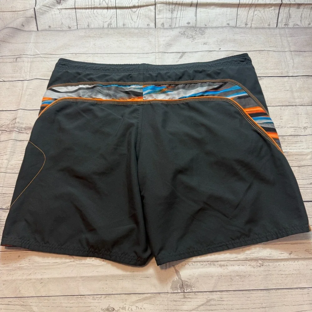Nike Swim Trunks Fade Stripe Volley Black Orange‎ Swimsuit Shorts Men's Size 2XL